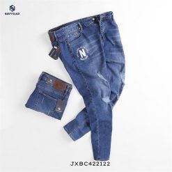 Jean Xanh Bạc Xượt In Chữ